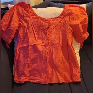 LC Lauren Conrad Orange Puff Sleeve Blouse